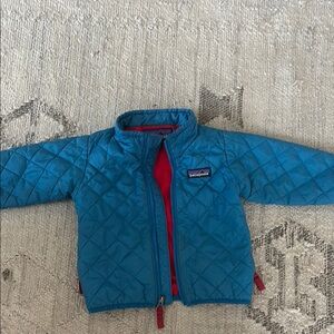 Patagonia Teal Quilted Jacket with Red Accents
